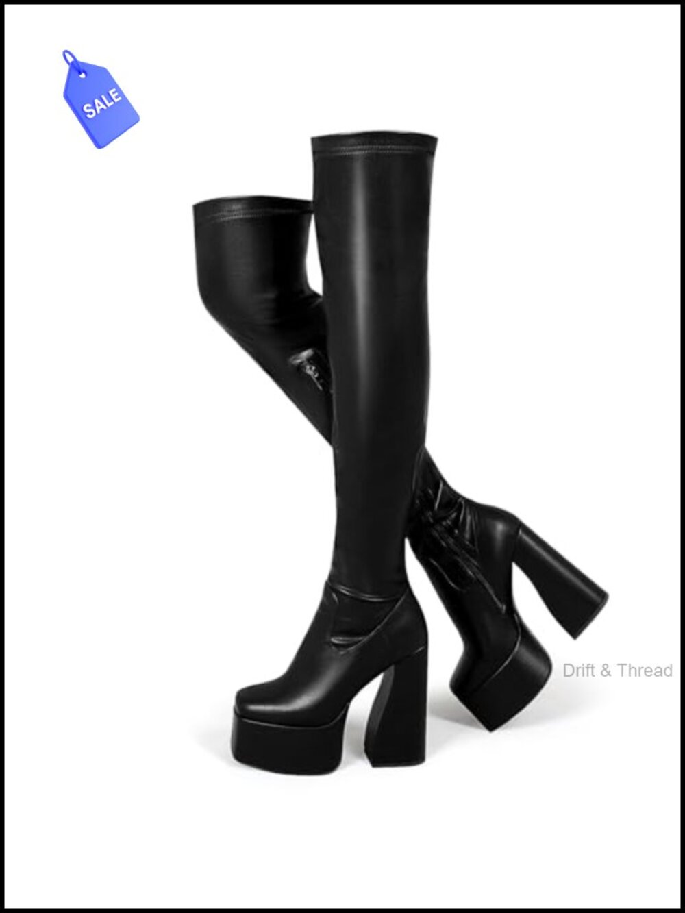 Platform Thigh High Boots Chunky Block Heels Over The Knee Stretch PU